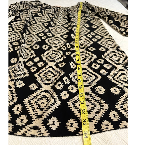 R Rouge Women's LARGE sheath dress, bell sleeves, Midi dress, black & White Boho - Picture 9 of 9